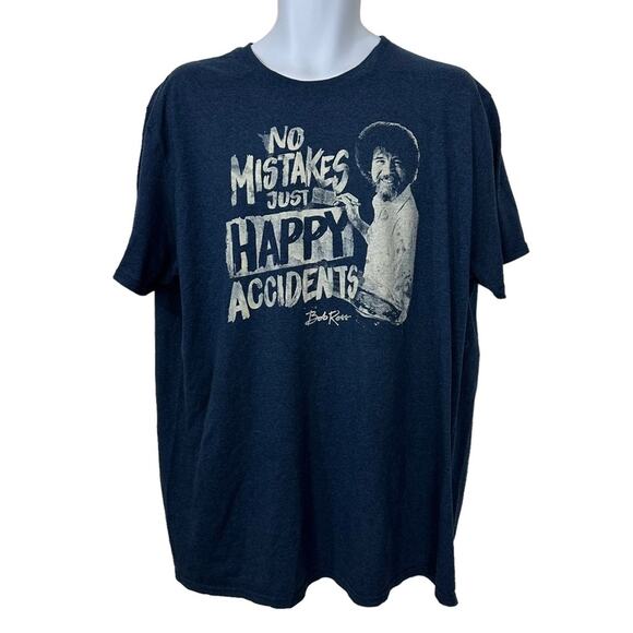 Bob Ross Graphic Tee T Shirt No Mistakes Just Happy Accidents Blue Sz 2XL XXL - Picture 1 of 4